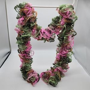 Handmade Ruffle Scarf in Greens and Pinks